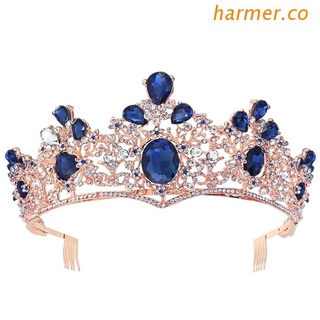har2 azul barroco reina real oro boda corona cristal princesa tiara diademas para mujeres novia fiesta cumpleaños tocados