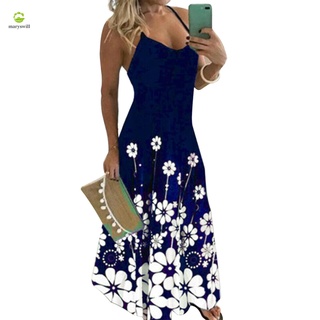 Mujer Floral Boho Strappy Maxi Vestido Largo Para Verano Playa Vacaciones Swing De