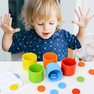 [kaou] clasificación de color de madera tazas a juego discos redondos niños juguete educativo temprano