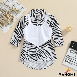 Zxt-girls verano traje de Zebra raya manga larga camisa vestido + Color puro chaleco tirantes para niños
