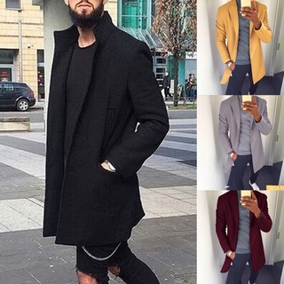 [gcei] hombres casual lana gabardina moda negocios largo espesar delgado abrigo chaqueta