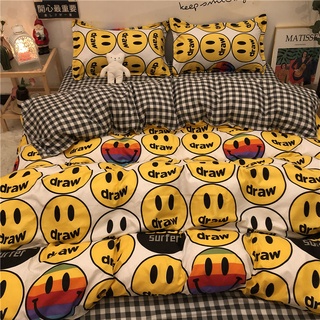 9-29 INS simple dormitorio sonriente cara amarilla de cuatro piezas cubierta de la cama suministros estudiante cama individual cama individual tres conjuntos