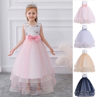 2021 niñas vestido formal fiesta largo vestido de noche niña niños arco princesa vestido de cumpleaños 4-14 años