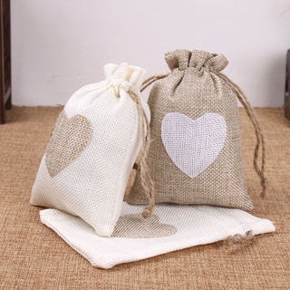 SUCHENN 10PCS New Drawstring Burlap Bags Portable Gift Bags Cotton Pocket Trendy Party Festive Supplies Heart Printed Dust Protect Storage Bag/Multicolor (9)
