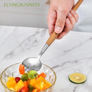 Flyingbusiness - utensilios de cocina para el hogar, acero inoxidable, mango de madera, pinzas para ensalada
