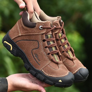 Alta calidad de los hombres botas de cuero genuino alta parte superior al aire libre zapatos de trabajo duradero senderismo zapatos de montaña zapatos de Trekking zapatos de tobillo botas (7)
