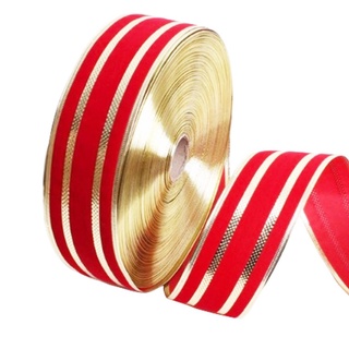 2m/rollo de 65 mm de oro rojo a rayas cinta de navidad decoración de vacaciones regalo de regalo de envoltura de arco hacer manualidades