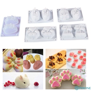 ☀ Moldes de silicona para hornear Mousse Cake, 3D conejo de pascua moldes para hornear postres moldes para pastelería trufa pudín Jelly Cheesecake, forma de conejito, 2 cavidades ☞Perfine (1)