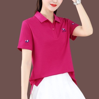 Liquidación algodón 2021 verano nuevo estilo de las mujeres solapa camiseta de color sólido casual deportes polo camisa de manga corta t-shirt
