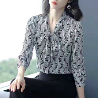 Western gasa camisa de las mujeres de manga larga 2021 nueva primavera y otoño suelto moda todo-partido arco impresión cubierta vientre camisa (1)