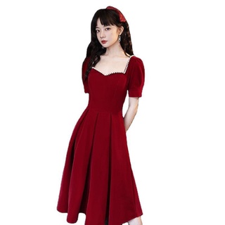 [nuevo] Más el tamaño de novia rojo vestido de noche de terciopelo se puede usar en tiempos ordinarios