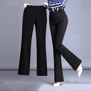 Sunage-mujer pantalones sueltos Micro-flared Stretch mujeres negro pantalones largos