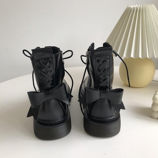 Negro botas martin botas2021Otoño e Invierno nuevo All-Match corto plataforma arco femenino estudiante botas cortas británico botas delgadas