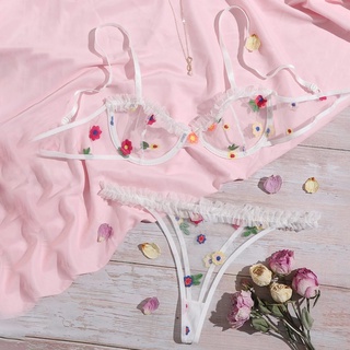 Flores bordado sujetador G-String tanga ropa de dormir ropa interior mujer lencería