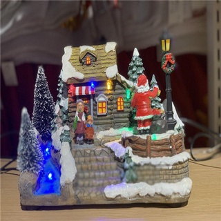 Navidad luminosa pequeña decoración de la casa creativa música Led lámpara de color resina nieve navidad decoraciones transfronteriza