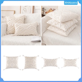 fundas de almohada de algodón tejido de lino decorativo fundas de almohada borlas cama