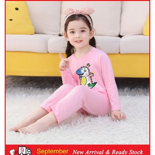 Pijamas niños Baju Tidur Bayi Perempuan estilo de manga larga camisones de dibujos animados dinosaurio impresión O-cuello Loungewear transpirable Unisex para niños y niñas algodón dormir ropa s