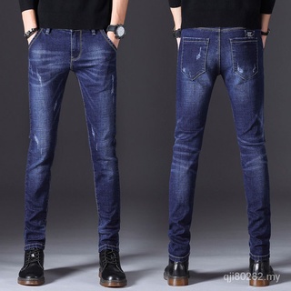 Primavera y verano nuevo agujero exterior Jeans masculino delgado recto Casual Color de pelea (7)