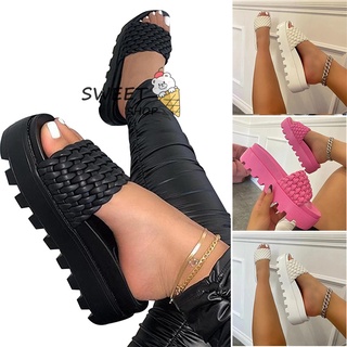 Moda Plataforma De Preparación De Zapatillas De Las Mujeres De La Correa Trenzada De Cuero PU Verano Al Aire Libre Para Niña (1)