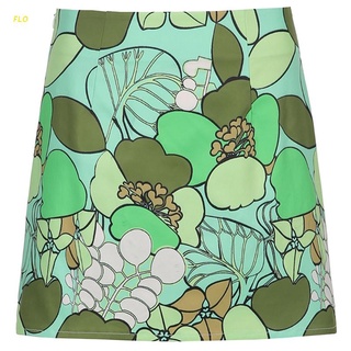 Minifalda de Cintura Alta para mujer con estampado Floral Verde Vintage a la Moda de verano