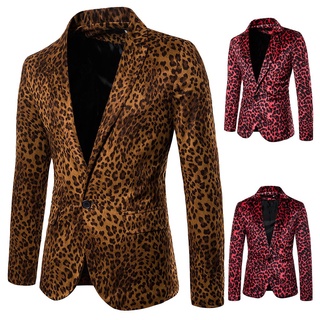 [gcei] charm hombres casual fit slim traje de un botón abrigo de negocios chaqueta leopardo