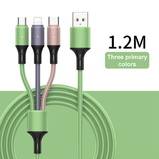 Cable de carga Universal portátil de silicona 3 en 1 Micro USB Lightning Type-c Cable de carga para Android iPhone línea de datos rápida