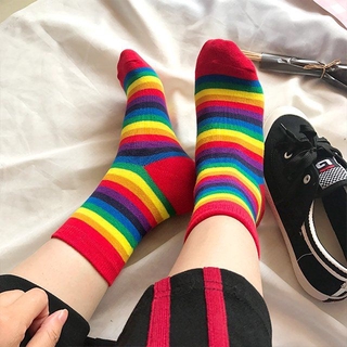 Calcetines De arcoíris De algodón para estudiantes/calcetines De rayas De arcoíris (4)