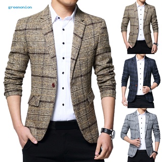 moda de los hombres a cuadros solapa slim fit chaqueta chaqueta abrigo de un botón traje de negocios