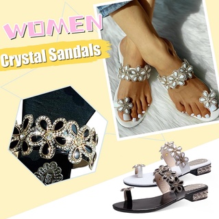 (Tdz) las mujeres de cristal sandalias flores zapatillas zapatos de las señoras calzado plano zapatos de playa