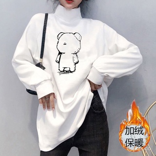 Suéter de cuello alto con forro polar para mujer Otoño e Invierno estilo coreanoinsJersey holgado de moda grueso talla grande versátil de longitud media (7)