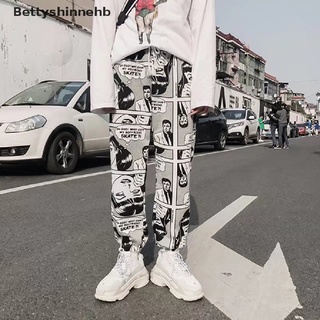 bhb> hombre mujer cómic impreso casual suelto hip hop harajuku deporte pantalones streetwear bien