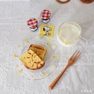 Ins Style amarillo Tulip taza de leche de avena taza de vidrio fresco plato de desayuno plato de postre (2)