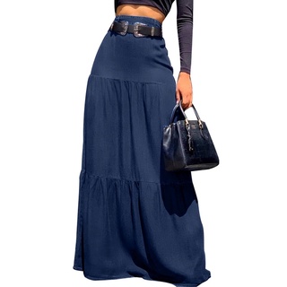 Vonda falda larga plisada/línea A/Cintura Alta/color liso/ Elegante/Casual