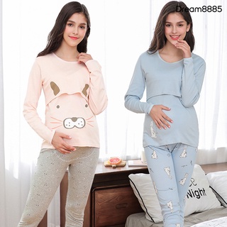 [dm stock] dibujos animados animal maternidad enfermería pijama conjunto de manga larga lactancia materna top pantalones