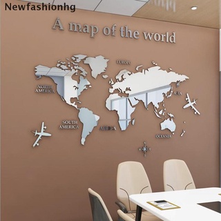 (newfashionhg) espejo 3d mapa del mundo arte extraíble pegatina de pared acrílico mural decorativo decoración del hogar en venta