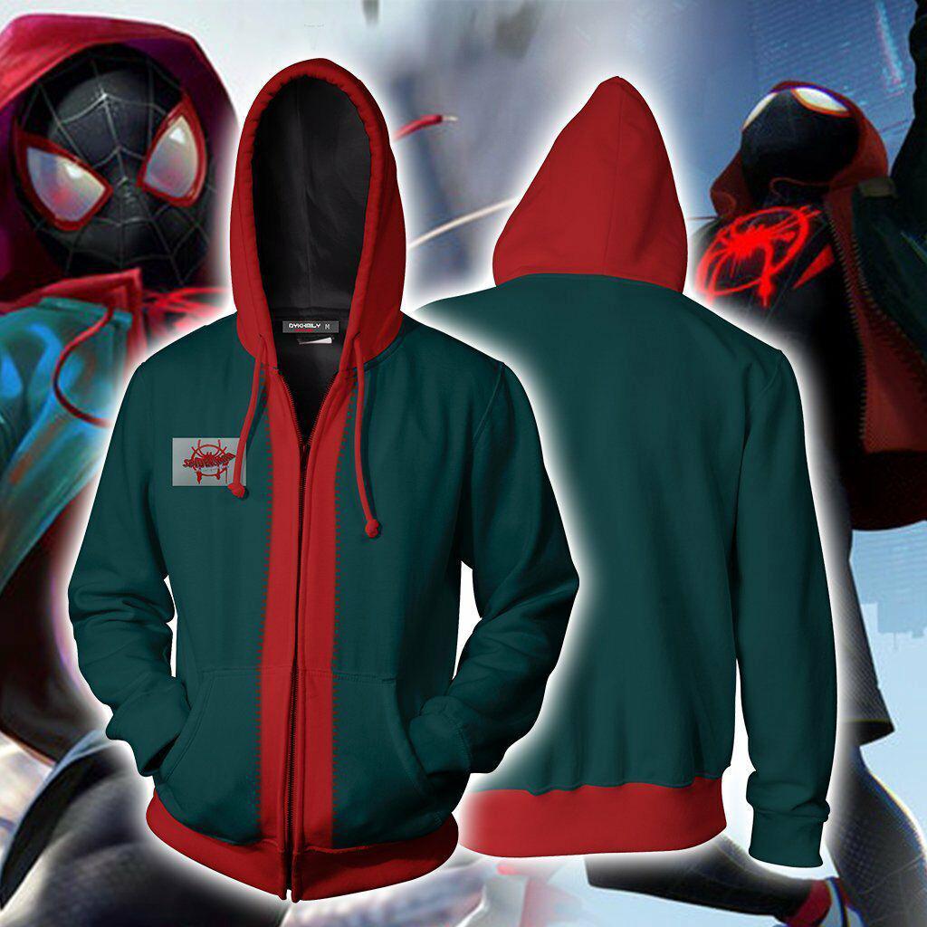 spiderman paralelo universo cremallera sudadera con capucha superhéroe cremallera abrigo los vengadores chaqueta prendas de abrigo