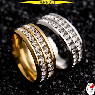 Eutus Fashion Band anillo para hombre diamantes de imitación de doble fila para mujer joyería de boda Unisex acero inoxidable/Multicolor