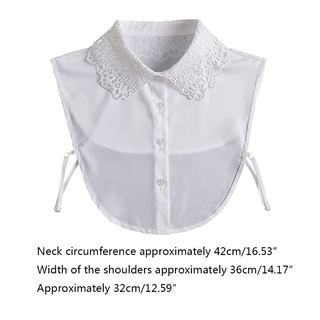 Han mujeres decorativo blanco falso cuello de encaje hojas bordado media camisa desmontable botón abajo Dickey blusa para cuello camisa accesorio (2)