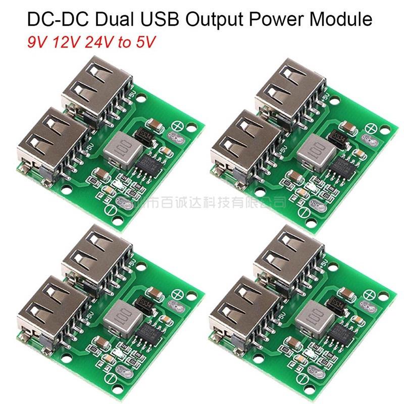 4Pcs USB DC-DC voltaje Buck regulador de paso hacia abajo módulo de fuente de alimentación 9V 12V 24V a 5V doble salida USB