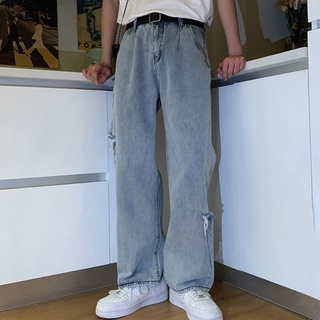 los hombres ripped jeans de los hombres recto suelto fregado pantalones casuales de los hombres de todos los partidos de la moda nueva pierna ancha pantalones