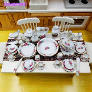[shangmaoyi]40Pcs/set 1:12 Dollhouse Miniature Tableware Porcelain Ceramic Tea Cup Dishes