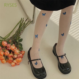 RYSES Seamless Thigh High Stockings Sweet Nylon Sheer Pantyhose Lolita Sexy Fashion Summer Girl Thin Blue Butterfly Tights/Multicolor