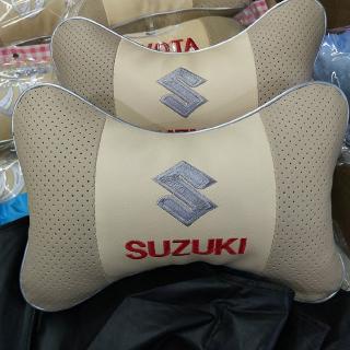 2 piezas bordado Suzuki logotipo de coche de cuero asiento de coche cabeza cuello reposacabezas cuello almohadas cuatro estaciones universal