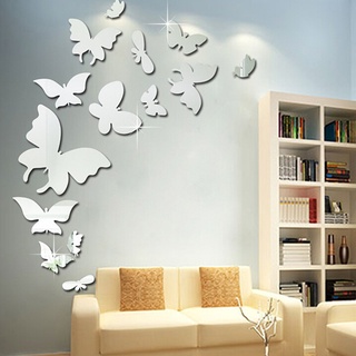 14 unids/set 3d mariposa espejo pegatinas de pared acrílico pegatina decoración del hogar diy calcomanías decoración