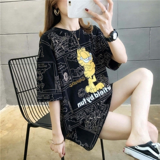 [Plus size 40-150KG] Garfield /Mickeywomen's over loose cover belly fat mid length top