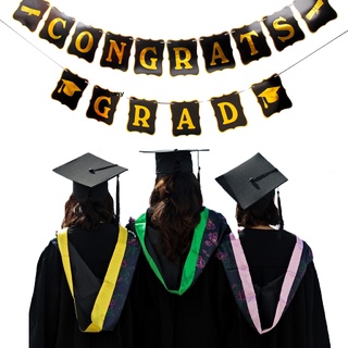 [yei] 1set 2021 enhorabuena banderas de graduación negro y oro suministros de fiesta de graduación 586co (8)
