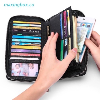 maxin mujeres rfid bloqueo cartera de cuero cremallera alrededor del teléfono embrague grande bolso de viaje