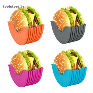 [recomendado-disponible]soporte De hamburguesa de silicona retráctil reutilizable Sandwich de alimentos pan fijo estante