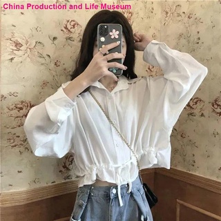 Camisa señoras diseño sentido nicho primavera ropa 2021 nuevo retro estilo Hong Kong cordón de manga larga camisa blanca superior