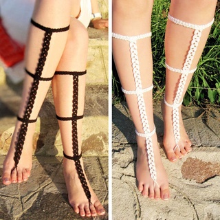 SU Boho Crochet Cotton Ankle Chain Bracelet Barefoot Sandals Foot Jewelry Anklet